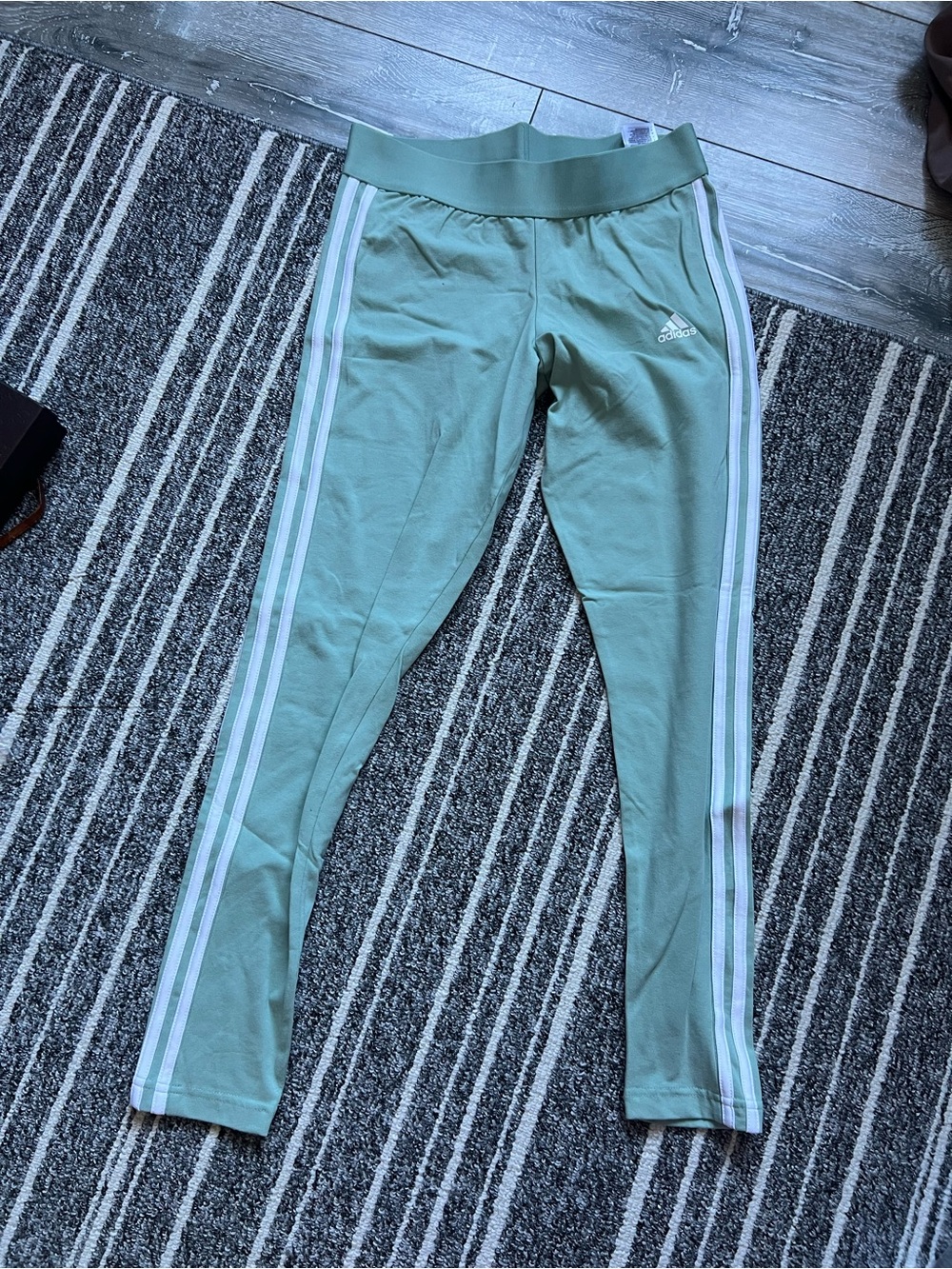 Adidas Mint Green Leggings with White Side Stripes